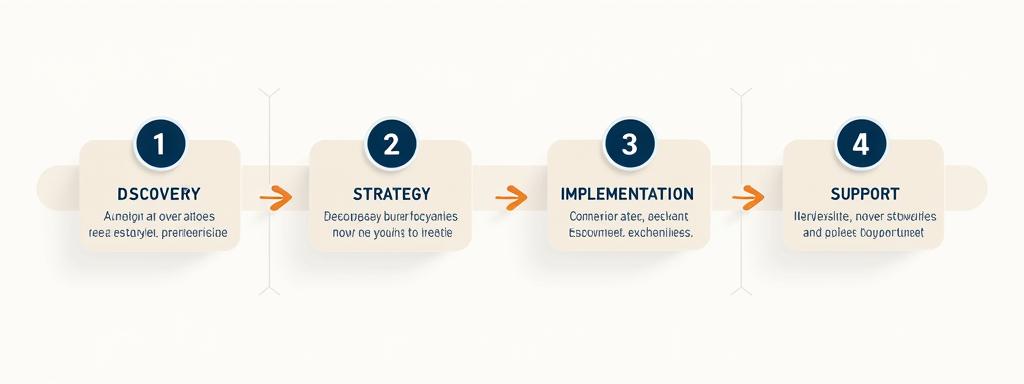 A diagram showing the four steps of the Cadence Hearth methodology: Discovery & Audit, Strategy & Design, Implementation, Support & Analytics.